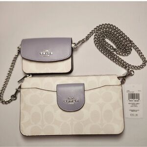 COACH C3328 Poppy Crossbody w/ Card Case | Chalk Mist Signature Canvas | NWT